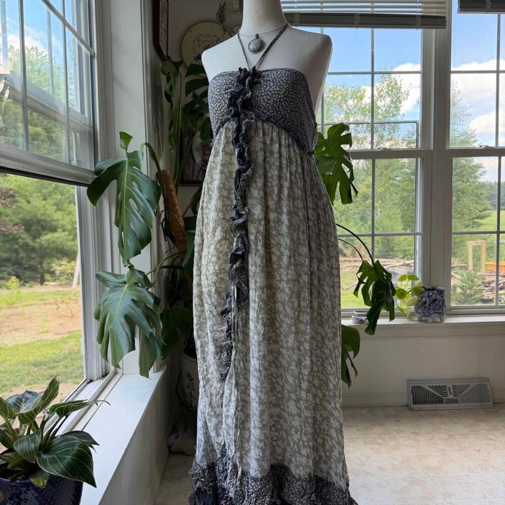 Vintage Ryu Anthropologie Floral Ruffle Halter Maxi Dress